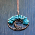 A stunning Apatite Tree of Life Pendant, crafted with copper wire and featuring a vibrant blue apatite stone at its center.