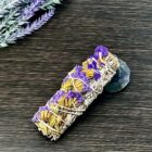 A California White Sage Smudge Sticks with Purple Sinuata Flowers with white sage and lavender.