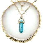 A Turquoise with Moon Charm Natural Stone Necklace featuring a turquoise stone and a crescent moon charm.