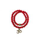 A Red Howlite Gemstone Bead Double Om Charm Bracelet with a double om charm on it.