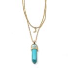 A Turquoise with Moon Charm Natural Stone Necklace with a crescent moon charm.