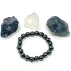 Large Hematite Gemstone Bead Bracelet with crystals and stones.