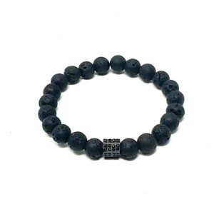 A Lava Gemstone Bead Bracelet adorned with a silver bead.