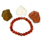 A Matte Dream Agate Gemstone Bracelet adorned with red agate gemstone beads and a rock accent.