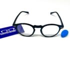 A pair of Blue Light Blocking Photochromic Glasses Round Circle Lenses - Black & Blue with photochromic lenses.