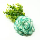 A Rose Loofah- Green&White- Bath- Body- Self Care with green leaves on a white background, perfect for self-care routines.