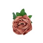 A Rose Loofah- Dark Pink & White with leaves on a white background.