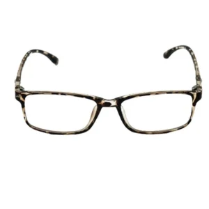 A pair of Blue Light Blocking Photochromic Glasses Rectangle Lenses - Leopard on a white background.