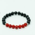 A Gemstone Crystal Bracelet, Carnelian, Lava, Stainless Steel 6mm with red and black beads.